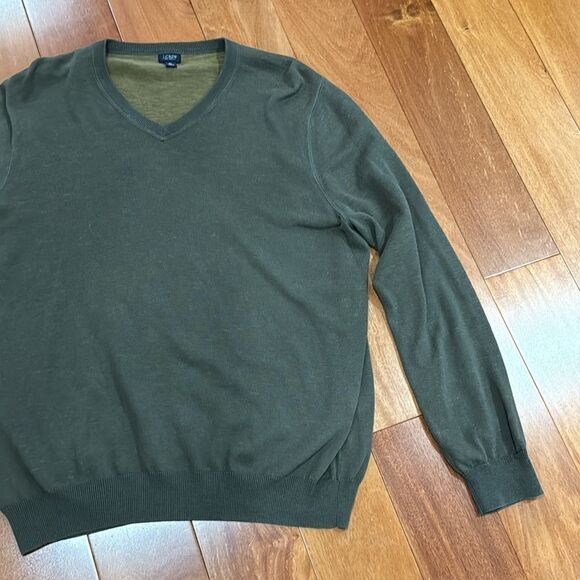 J. Crew Heathered Green Vintage Look 100% Cotton V-Neck Sweater Men's XL - Picture 3 of 9